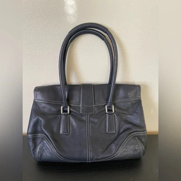 Vintage Coach 9550 Black Leather Hampton Soho Flap Back Satchel - Picture 2 of 12